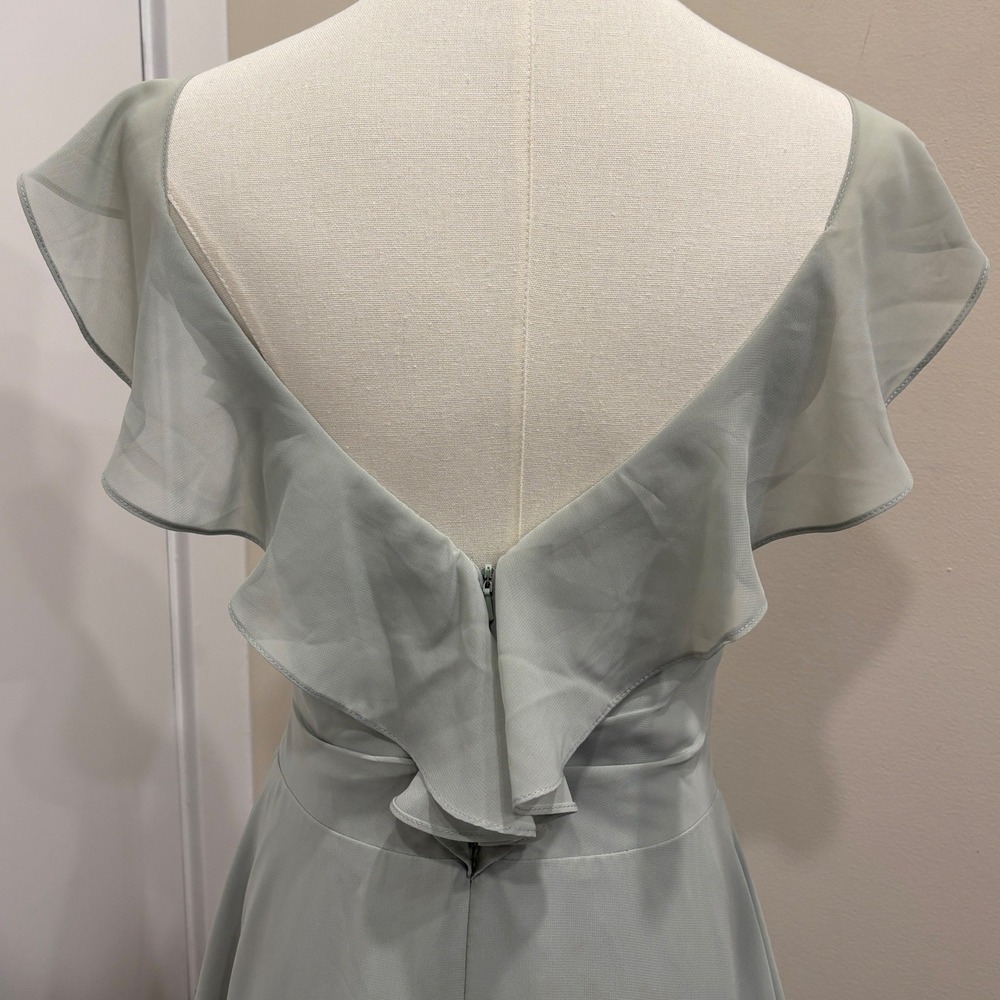 JJ's House Soft Sage Green Chiffon Pleated V-Neck Flutter Sleeve Gown Bridal XS - Picture 6 of 9